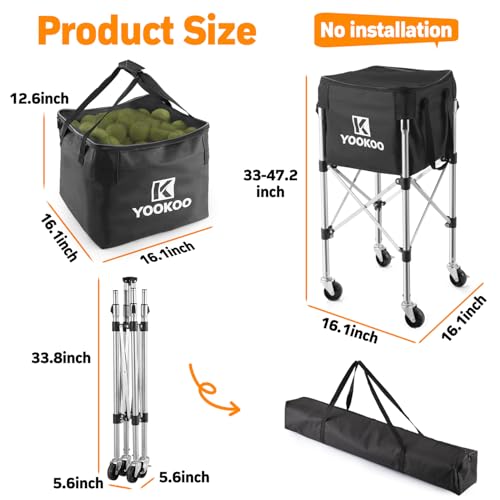 Tennis Ball Hopper for 200 Balls - Adjustable 33-47" Height
