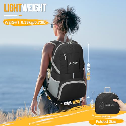ZOMAKE 35L Black Lightweight Foldable Water-Resistant Backpack