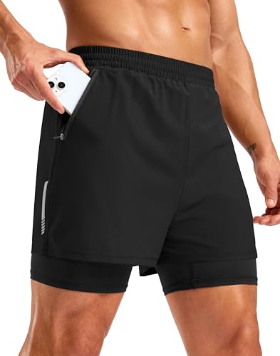 Pudolla Men’s 7" Running Shorts with Zip Pockets, 2-in-1 Quick-Dry Liner