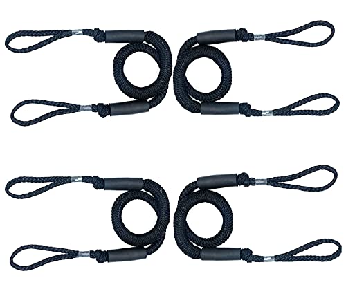 DockMoor Black 4-Pack Bungee Dock Lines for Boats — 4 ft to 5.5 ft, 2400 lbs