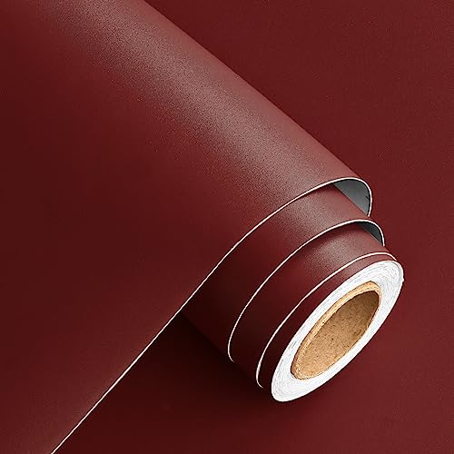 WESTICK Red Contact Paper Peel and Stick Vintage Solid Red Wallpaper Stick and Peel for Bathroom Bedroom Accent Walls Kitchen Cabinet Solid Color Wallpaper for Countertops Desk Classroom 80" x 15.8"