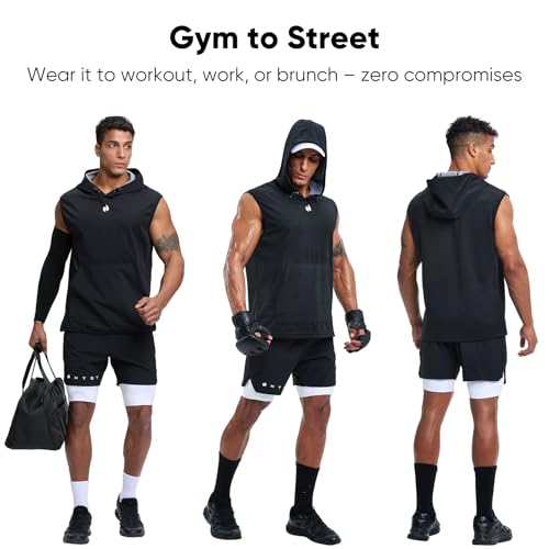 Sauna Shirt for Men - Weight Loss Hooded Pullover Vest - Black, Large