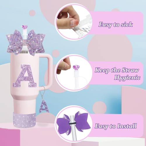 Stanley Cup Accessories Set - Purple A, Letter Charm & Straws