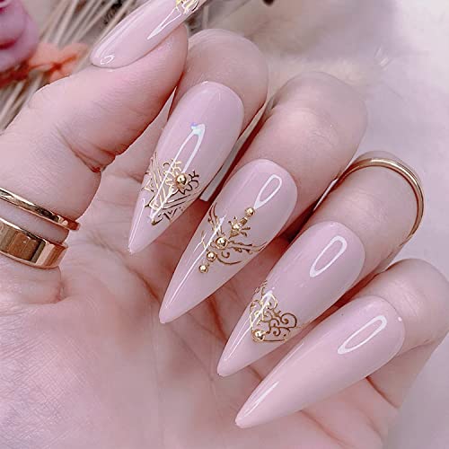 3D Floral Nail Art Stickers - Gold Flower & Lace Leaf Decals, 12 Styles