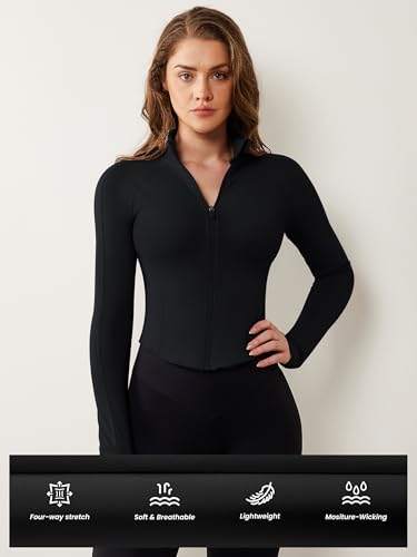 Lightweight Zip Up Cropped Workout Jacket - Black, Small