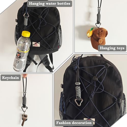 Paracord Keychain with Triangle Carabiner Clip - Black