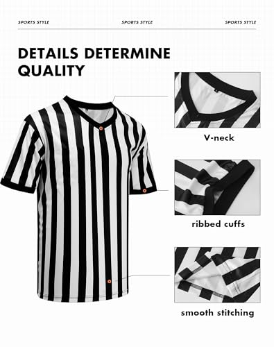 Men's V-Neck Referee Shirt - Black & White, Large