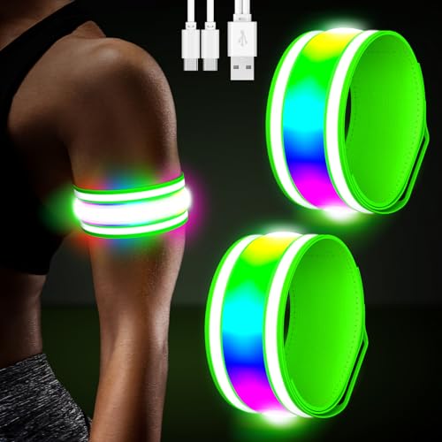 LED Armband Rechargeable for Night Running - High-Visibility Safety Bands (2 Pack)