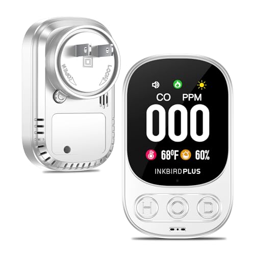 Carbon Monoxide Detectors, INKBIRDPLUS Carbon Monoxide Detector Plug in with Temperature Humidity Sensor Built-in, CO Gas Level Monitor Alarm with HD IPS Display Sound Warning for Home Hotel Camp RV