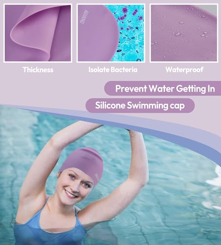 Durable Silicone Swim Cap for Long Hair - Purple - 1 Pack