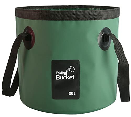 20L Collapsible Bucket with Handle - Waterproof Foldable Water Container for Camping & Outdoor Use - Blackish Green
