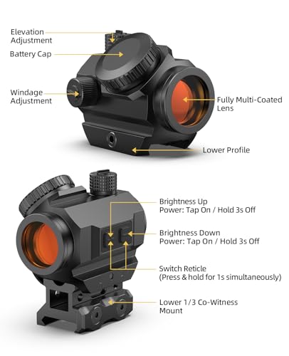 EZshoot with 2 MOA Dot & 40 MOA Circle - Multi-Reticle, Red/Green, 1x20mm, Motion Awake Technology, 20,000 Hours Battery Life (Red Dot Variation)