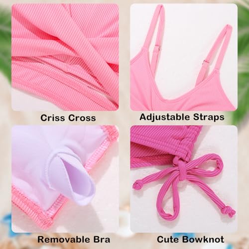 Girls 2 Piece Hawaiian Criss Cross Bikini Swimsuit - Pink 11-12 Years