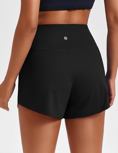 PINSPARK Women's 3.5" Black Athletic Running Shorts - Medium, Unlined Workout Shorts