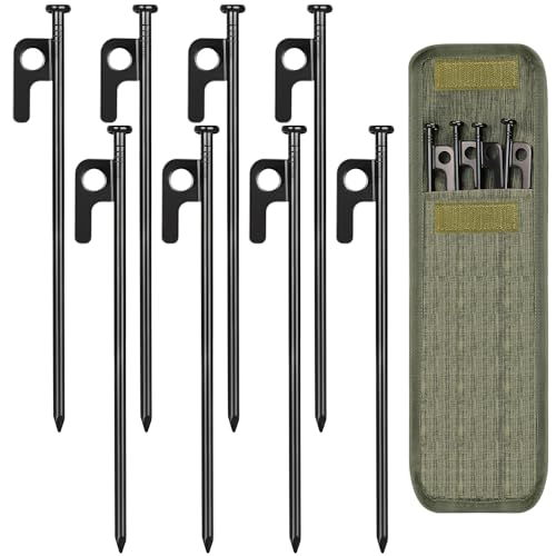 8-Inch Heavy Duty Forged Steel Tent Stakes - 8 Pack with Storage Bag