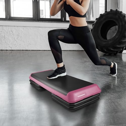 Aerobic Step Platform with Adjustable Height & 4 Risers - Pink