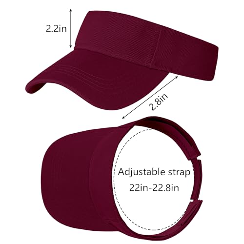 Adjustable Sport Visors Sun Hat - Burgundy, One Size (2pcs)