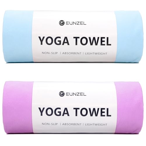 Hot Yoga Towel 2 Pack - Non-Slip Microfiber Sweat Absorbent 72" x 26.5" - Blue/Purple