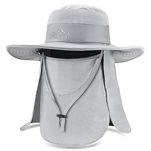 UPF 50+ Sun Hat with Face & Neck Flap - Light Grey One Size