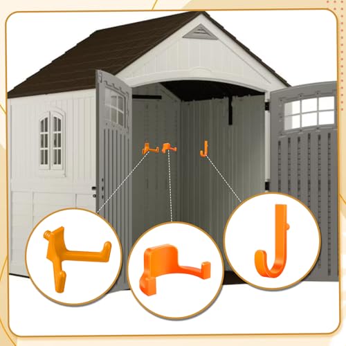 30 Pcs Storage Shed Tool Hooks Shed Accessories Compatible with Suncast/Craftsman J/U/V Shaped Tool Hanger Shelves Garden Garage Storage Organization Accessories for Hanging Shovel Rake(Orange)