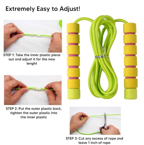 Adjustable Jump Rope with Foam Handles - Pink, Blue, Green, Orange