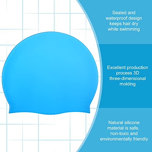 Kids Swim Cap Silicone Long Hair Waterproof for Girls Boys - Pink, Light Blue, Purple