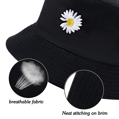 Zkptops Sun Hat for Women - Cotton Bucket Hat, Reversible Black Yellow, Beach Travel