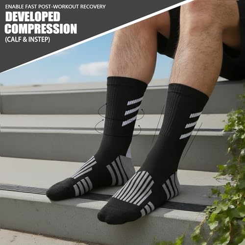Athletic Compression Crew Socks for Men and Women - 3 Pairs - Black