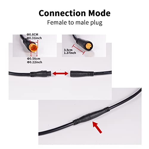 Baluoqi Waterproof 3Pin Electric Bicycle Extension Cable 80cm - Female to Male, 2 Pieces