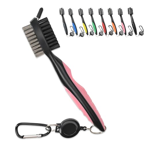 Golf Club Brush with Retractable Cord - Pink