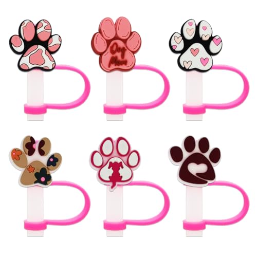 6-Piece Puppy Paw Straw Covers - Silicone Dust-Proof Tips for 10mm Straws