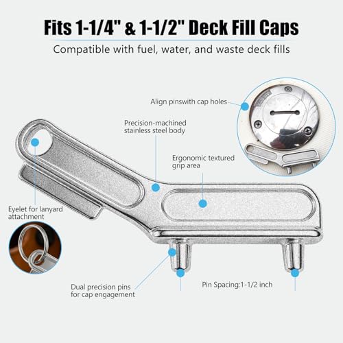Universal Boat Gas Cap Key - 304 Stainless Steel Deck Fill Tool - Silver