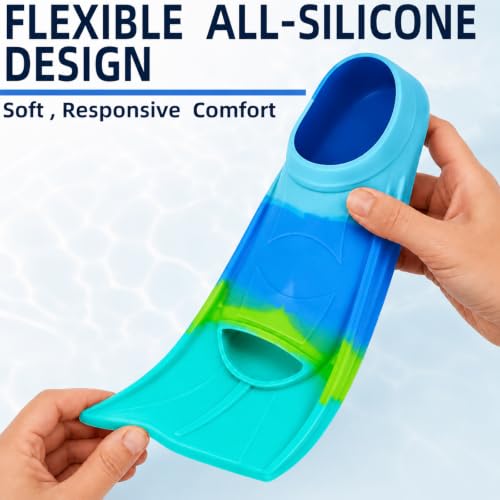 Kids Swim Fins Short Blade Pool Training Flippers for Children Blue/Green XXS US Kids 11.5-13