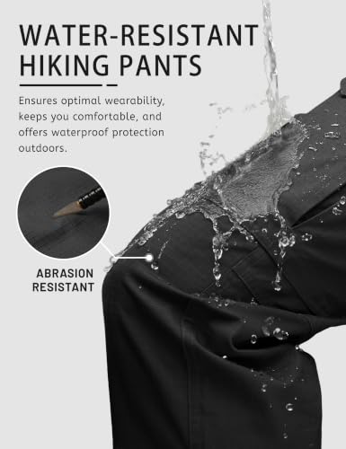 TACVASEN Men's 40W x 30L Water-Resistant Ripstop Cargo Work Pants - Black