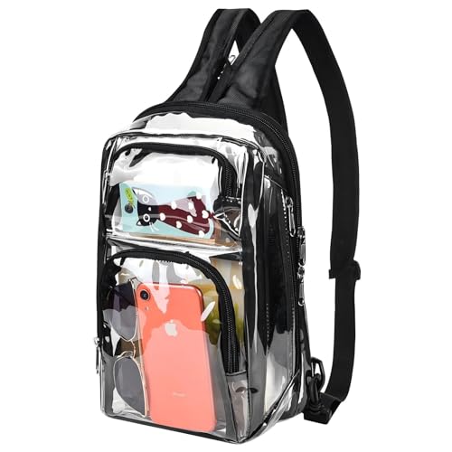 Clear Backpack for Stadium Events - 12x8x4 Transparent Bag - Black