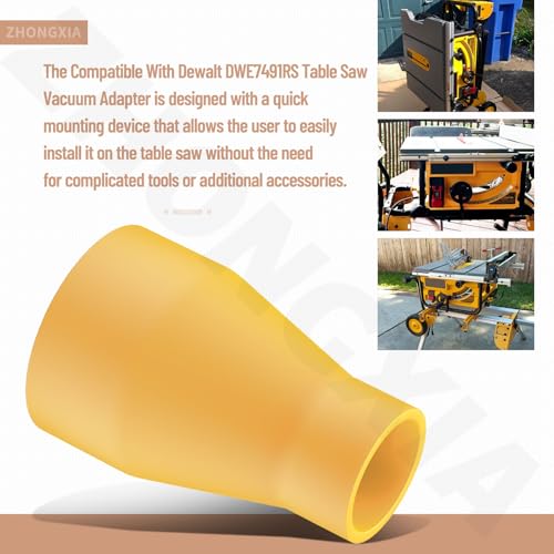 Table Saw Vacuum Adapter Connecting 2 1/2" Table Saw Outlet Connected to 1 7/8" Shop Vac Hose for Dewalt DWE7491RS DWE7491 Table Saw Dust Collector - Yellow