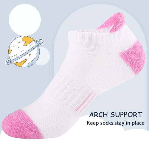 Athletic Ankle Socks for Girls - 8 Pairs, Cushioned Sole, 7-10 Years / White