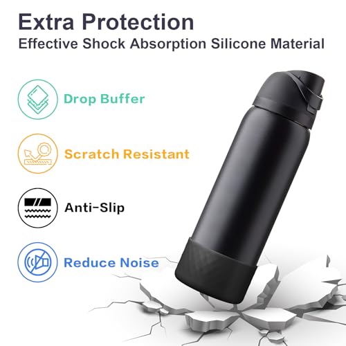 Silicone Water Bottle Boot - 2PCS Protective Bottom Bumper for Owala 32oz - Black
