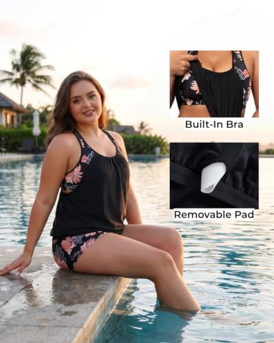 Holipick Women’s Plus Size Tankini Swimsuit Set with Floral Print, Tummy Control 18 Plus