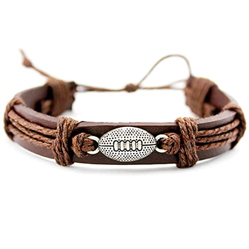 Football Leather Bracelet - Handmade Braided Sports Jewelry