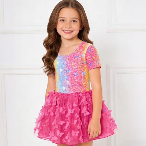 Ballet Leotard for Girls with Skirt - Pink Glitter 4T