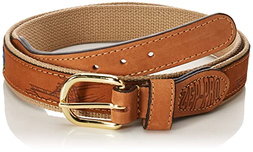 Men's Tan Leather Embroidered Dolphin Belt - 34-Inch