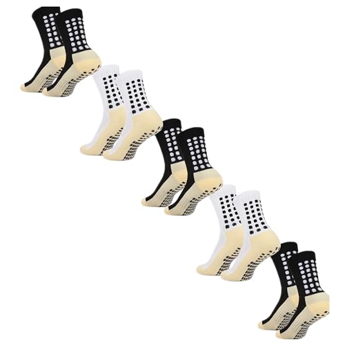 Grip Soccer Socks - Non-Skid Athletic Socks for Kids - 5 Pairs - 3 Black & 2 White
