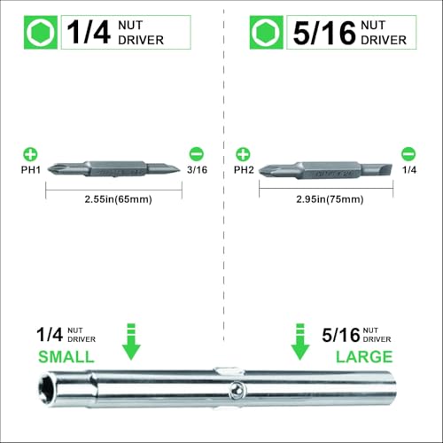 6-in-1 Multi-Bit Screwdriver and Nut Driver Tool with Grip Handle