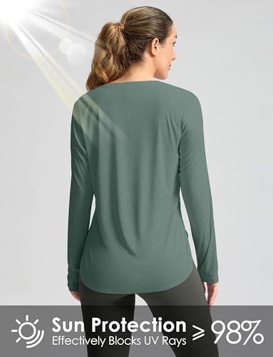 Women's Sun Protection Shirt UPF 50+ Long Sleeve Hiking & Workout Top - Malachite Green, Medium