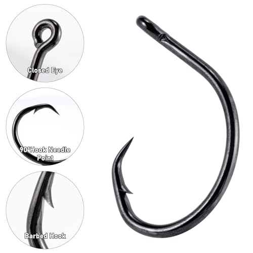 30 Pack Circle Fishing Hooks - 3X Strong Non-Offset for Saltwater & Freshwater