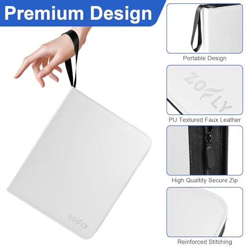 Zofly 9-Pocket Card Binder with 3-Ring Zipper (White) Holds 900 Cards