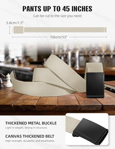 Adjustable Holeless Canvas Belt for Men - Black & Khaki