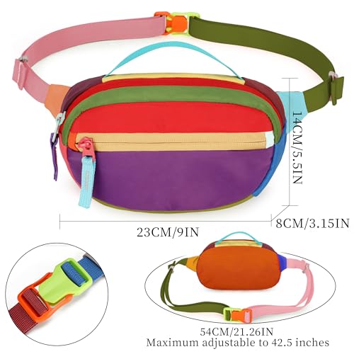 W WINTMING Retro Fanny Pack for Women Men Purple – 2 Pockets, Color-Block Waist Bag