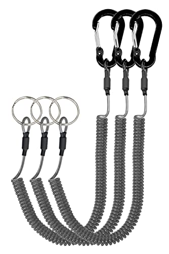 Retractable Coiled Lanyards with Carabiner Clips - Black, 3pcs